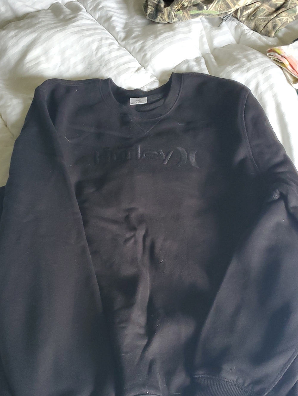Hurley Black Embossed Logo Crewneck Sweatshirt - Men's